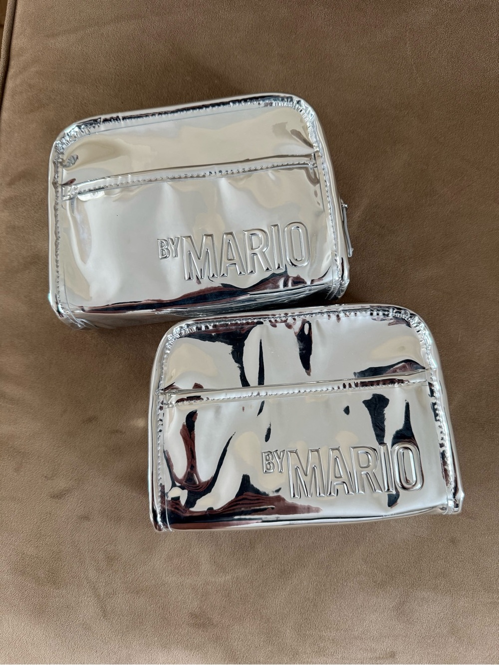 Makeup By Mario Silver Metallic Cosmetic Pouch Duo